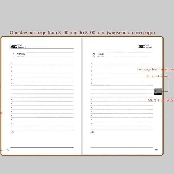A5 2025 Time Diary Dated Hardcover Faux Leather Daily Journal Planner with 365 Pages 100 GSM Thic...