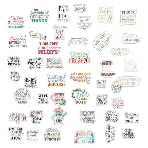 Affirmation Stickers and Motivational Sticker Pack with Positive Journal Encouraging Quotes for S...