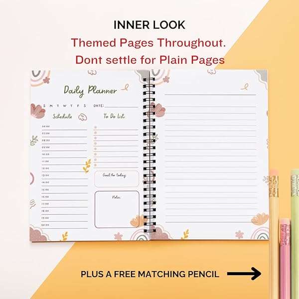 Daily Planner Undated Journal with Flowers and Pocket Diary To Do List Journal