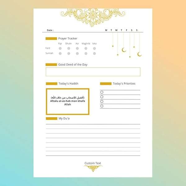 Eid Gift Planner with Daily Hadiths and Muslim Duas for Prayers and Goal Tracking