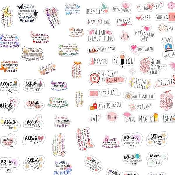 Islamic Stickers Muslim Sticker Pack for Water Bottles Laptops Journaling and Gifts 200 Pack Wate...