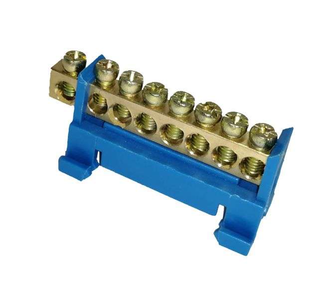 NEUTRAL BAR BLUE 8WAY DIN-RAIL MOUNT EB-KS008-BLUE