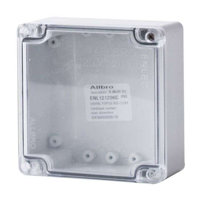 ENCLOSURE IP66 W/GREY BASE & CLEAR LID 120x120x55mm ENL121206C