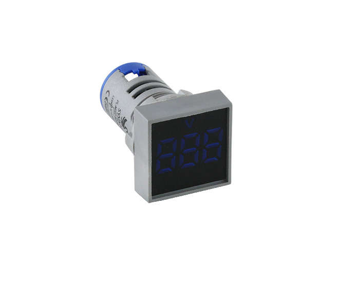 VOLTMETER PILOT LIGHT SQUARE BLUE 15-500VAC PL-ND22-SQ-500V-B