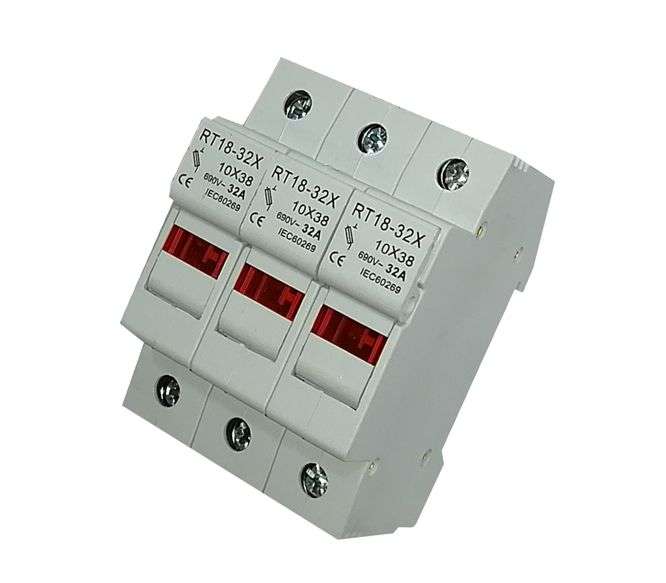 FUSE HOLDER 3POLE M FOR 10X38MM FUSE FH-RT18-32-3P-M
