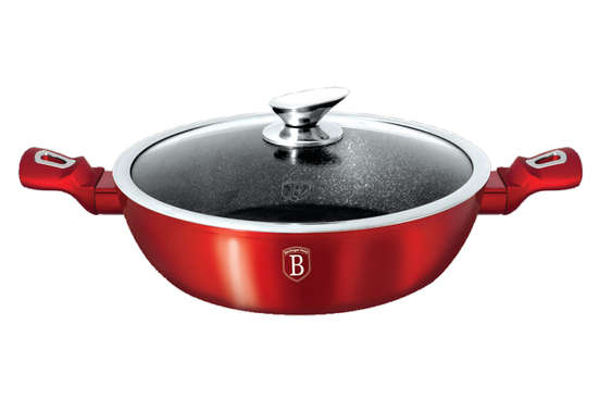 Berlinger Haus - 28 cm Shallow Pot With Lid Burgundy Metallic Line (READ THE DESCRIPTION)