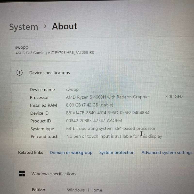 Asus TUR Gaming A17 | 8GB Ram | 512GB SSD | Ryzen 5