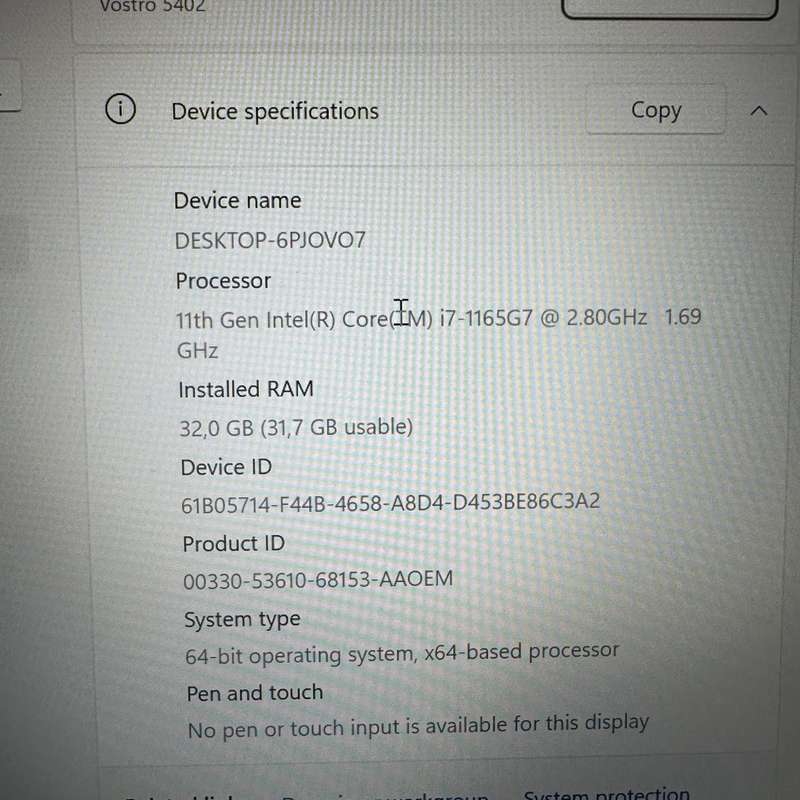 Dell Vostro | 11th Gen Intel Core i7 | 32GB Ram | 1TB SSD