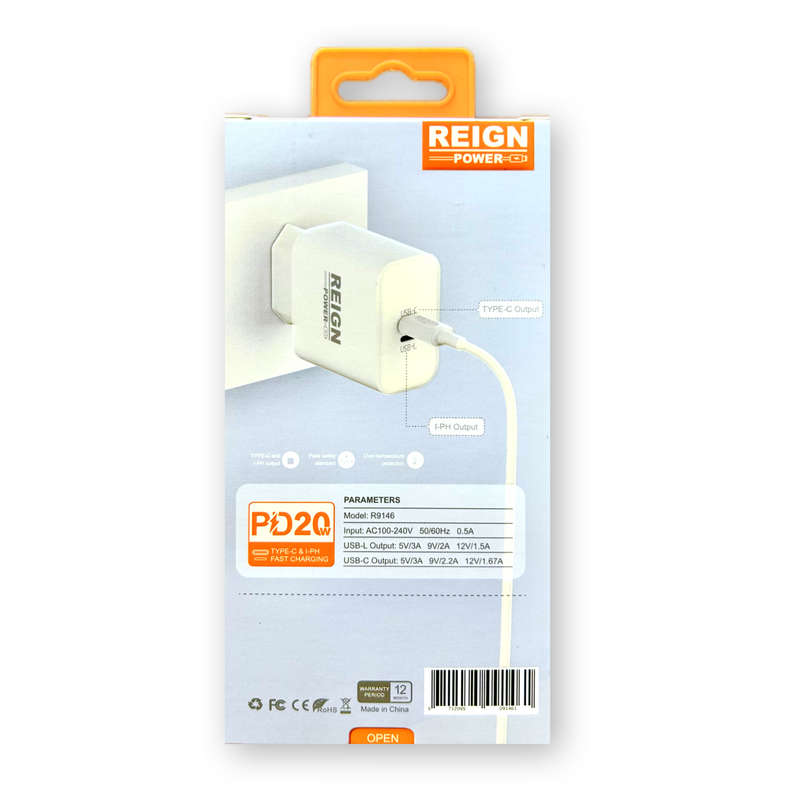 REIGN Power 20W USB-C and Lightning Charger