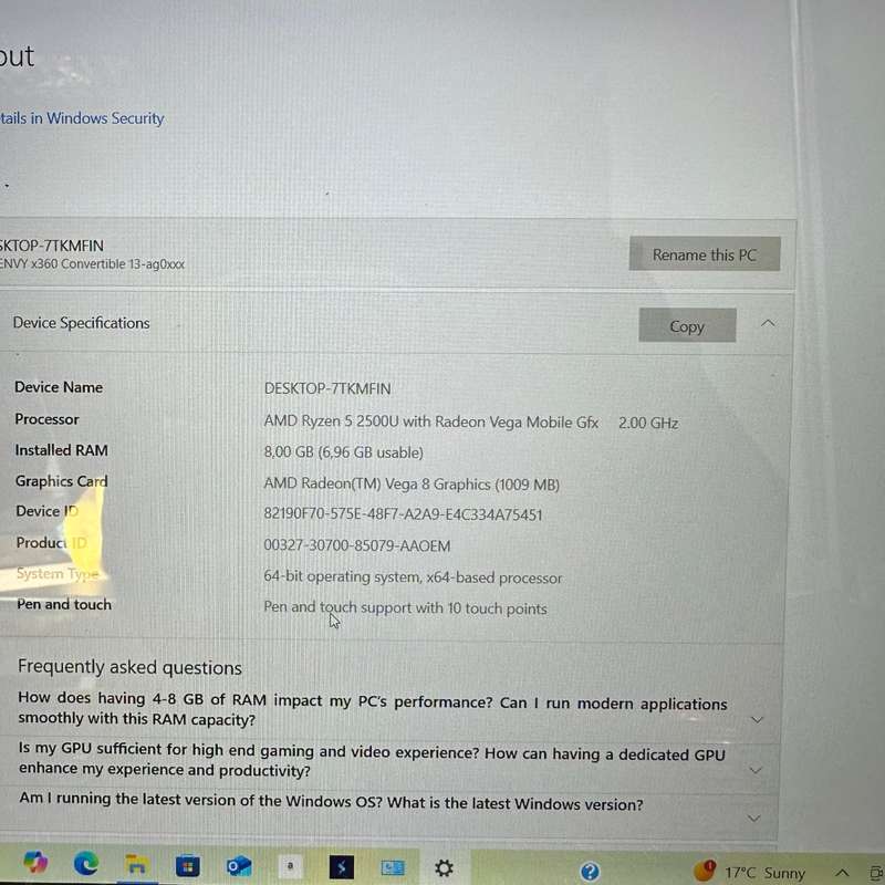 Hp Envy X360 Convertible 13 | 8GB Ram | Amd Ryzen 5 2500u | Radeon Vega Mobile Gfx