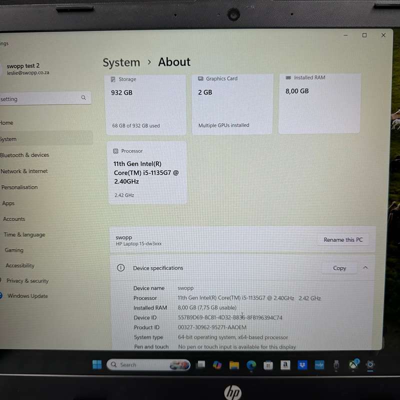 HP 15-dw3xxx 11th Gen Intel® Core i5 @2.40Ghz 8GB RAM and 1TB SSD Silver