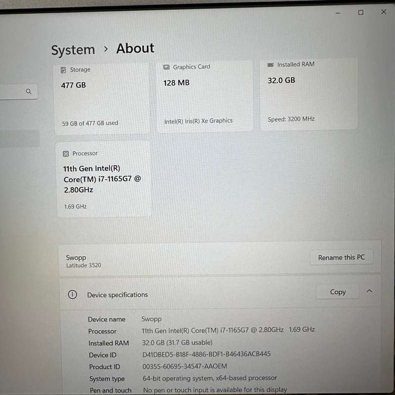 Dell Latitude 3520 | 11th Gen Intel Core i7 | 32GB Ram | 512GB SSD