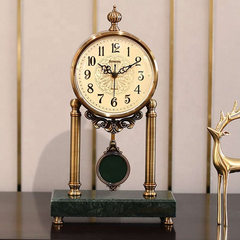 LUXURY SILENT 2 PILLAR CLOCK WITH GREEN GRANITE BASE 6910A-1