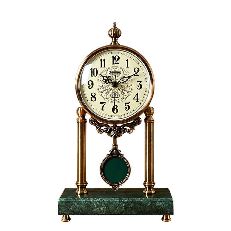 LUXURY SILENT 2 PILLAR CLOCK WITH GREEN GRANITE BASE 6910A-1