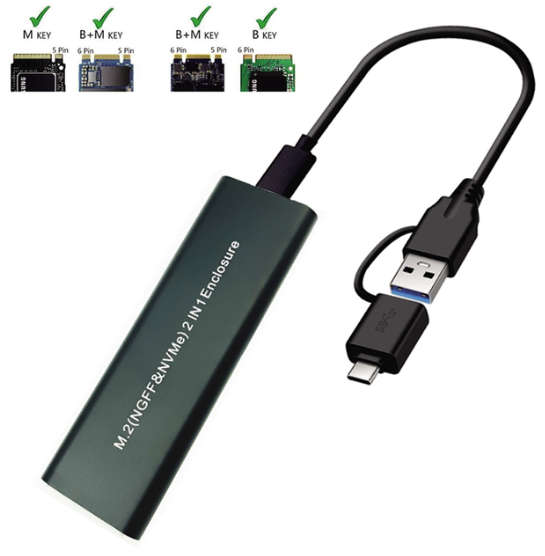 CipherX M.2 NVME SSD to USB 3.1 Enmclosure, 10Gbps Dual Protocol, M2 NVMe Box, PCIe NGFF SATA M2 NVM