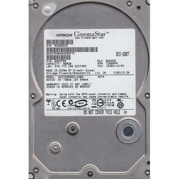 500GB HGST CinemaStar 7K500, SATA, 3GB/s, 3.5", 7200RPM, 8MB Cache, Desktop HDD