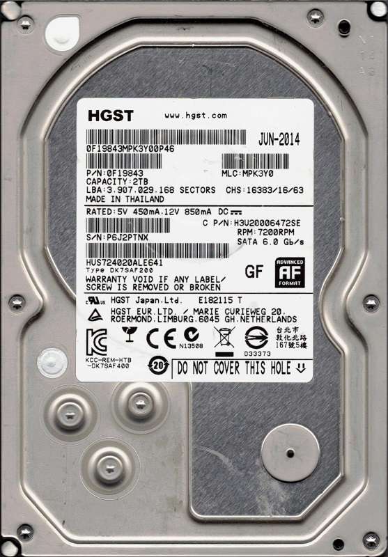 2TB HGST Ultrastar 7K4000, 3.5", 7200RPM, 64MB Cache, SATA III 6.0Gb/s Enterprise Internal Hard Driv