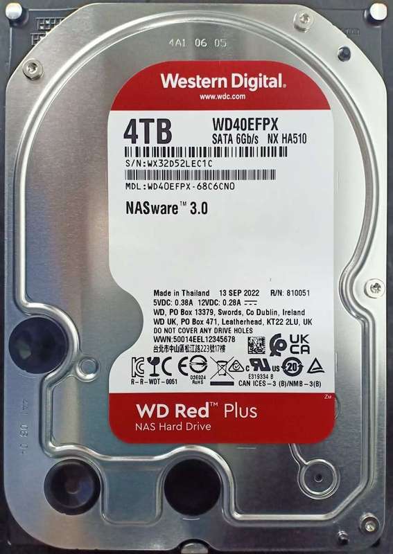 4TB WD Red Plus NAS Edition, SATA-6Gbs, CMR, 256MB Cache, 3.5" Internal HDD