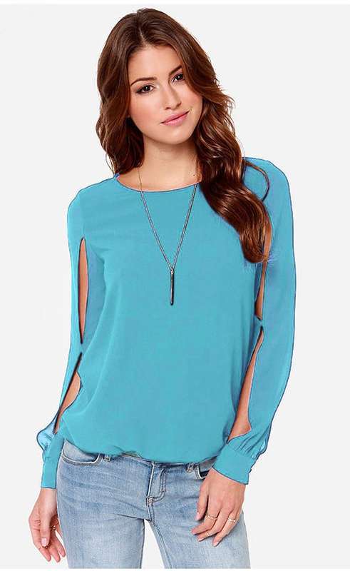 New Fashion Sexy Women's Loose Chiffon Tops Long Sleeve Shirt