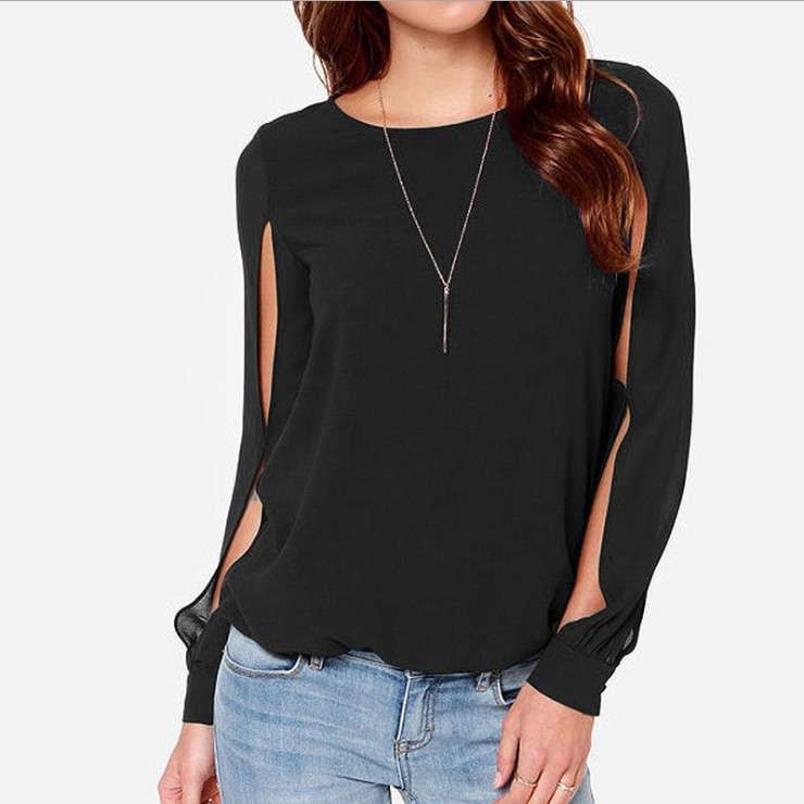New Fashion Sexy Women's Loose Chiffon Tops Long Sleeve Shirt