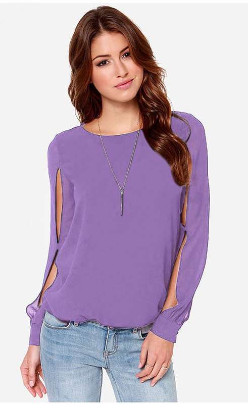 New Fashion Sexy Women's Loose Chiffon Tops Long Sleeve Shirt