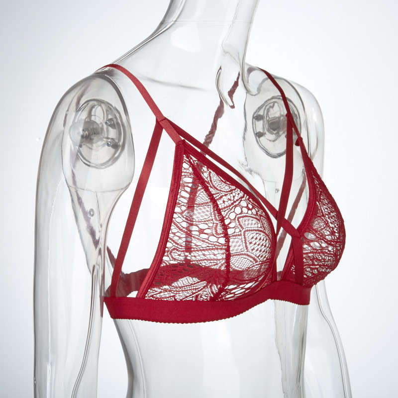 Women Sexy Cross Bandage Crop Tank Top Floral Sheer Lace Seamless Bralette Bustier
