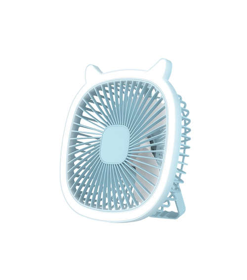 19cm rechargeable desk fan with led light- blue