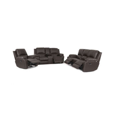 Lyla 3 action with console recliner lounge suite- leather upper- brown