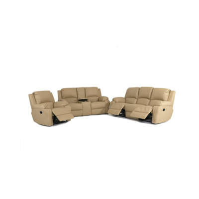 Lyla 3 action with console recliner lounge suite- leather upper- mushroom