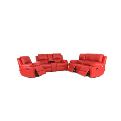 Lyla 3 action with console recliner lounge suite- leather upper- red