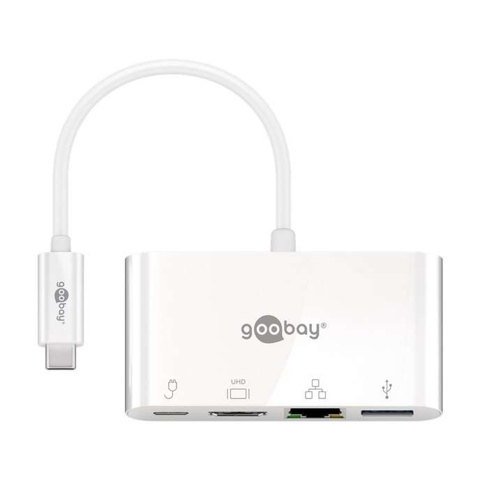 Goobay USB-C Multiport Adapter (HDMI + Ethernet, PD) - White