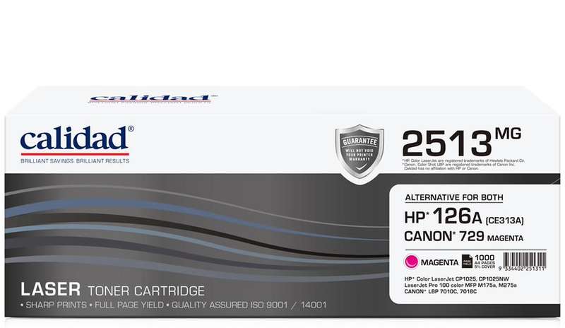 Calidad 2513-MG Magenta Toner alternative for HP 126A Magenta (CE313A); CANON CART 329M, CART 729M
