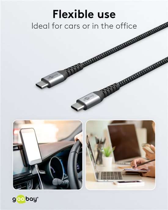 Goobay USB-C to USB-C Textile 2m Cable with Metal Plugs - Space Grey/Silver