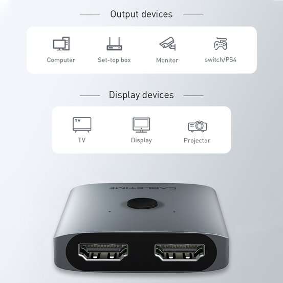CableTime CP30G 4K 60Hz HDMI 2.0 Switch 2 Out - Grey