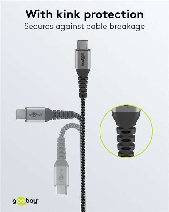 Goobay USB-C to USB-C Textile 2m Cable with Metal Plugs - Space Grey/Silver