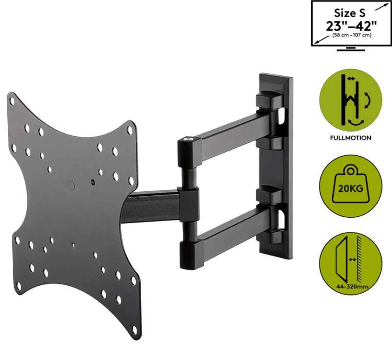 Goobay TV Wall Mount Dual Arm for TVs from 23" to 42" with Swivel and Tilt