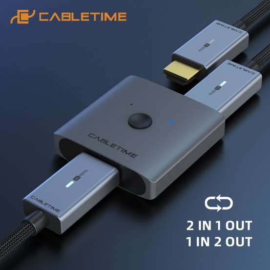 CableTime CP30G 4K 60Hz HDMI 2.0 Switch 2 Out - Grey