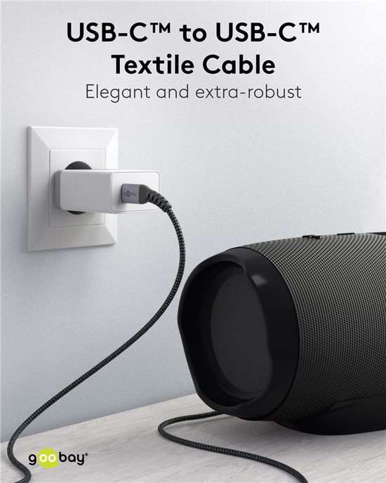 Goobay USB-C to USB-C Textile 2m Cable with Metal Plugs - Space Grey/Silver