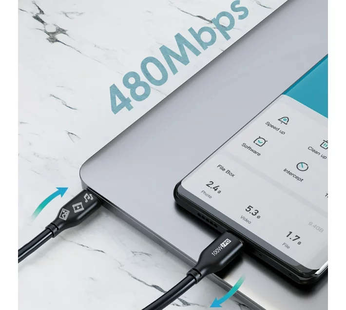 CableTime CU02H PVC USB-C to USB-C USB2.0 1m 100W/5A Cable