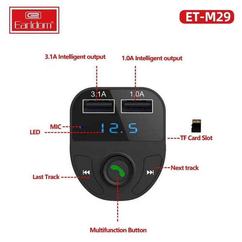 Earldom ET-M29 Car Charger + Bluetooth Modulator