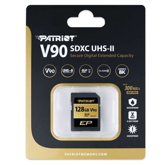 Patriot V90 128GB SDXC UHS-II U3 Class 10 SD Card
