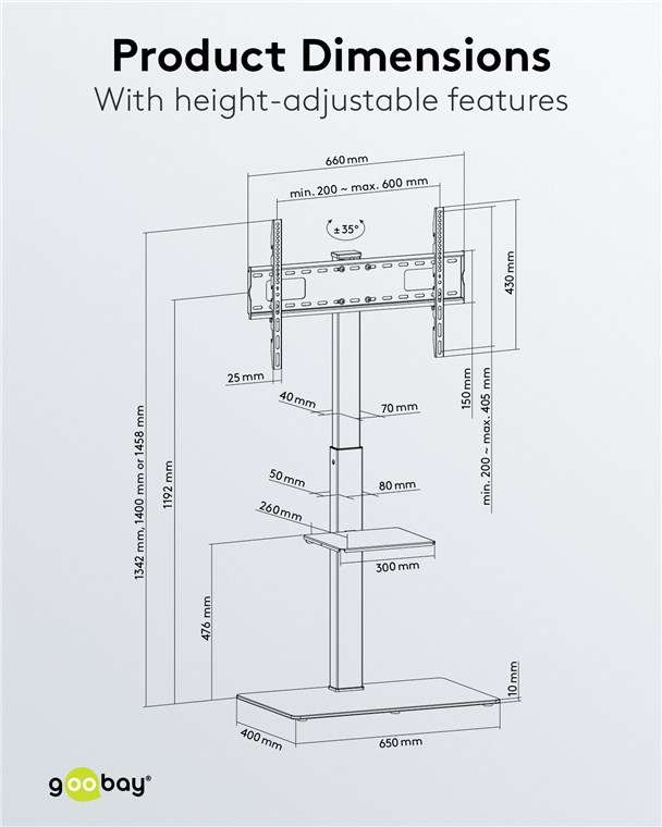 Goobay TV Floor Stand Basic (Size L) for TVs and monitors between 37" and 70"