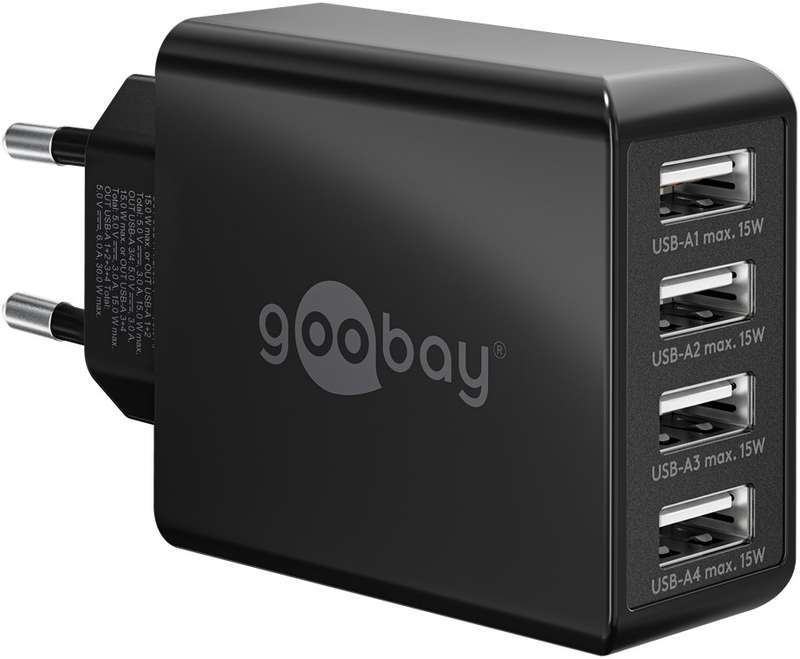 Goobay 30W 4-Port USB Charger - Black
