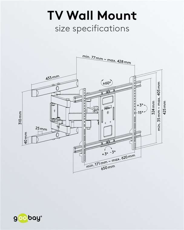 Goobay TV wall mount Pro FULLMOTION (L) for TVs from 37" to 70" up to 60kg