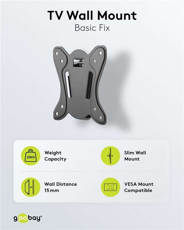 Goobay TV Wall Mount Basic FIXED (Size S) for TVs from 23" to 42" up to 25KG