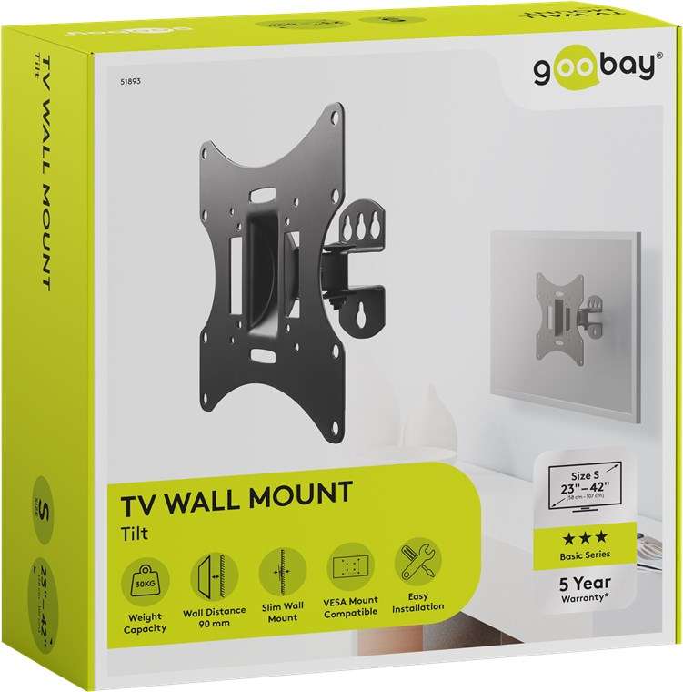 Goobay TV Wall Mount Basic FIXED (Size S) for TVs from 23" to 42", Tilt and Swivel