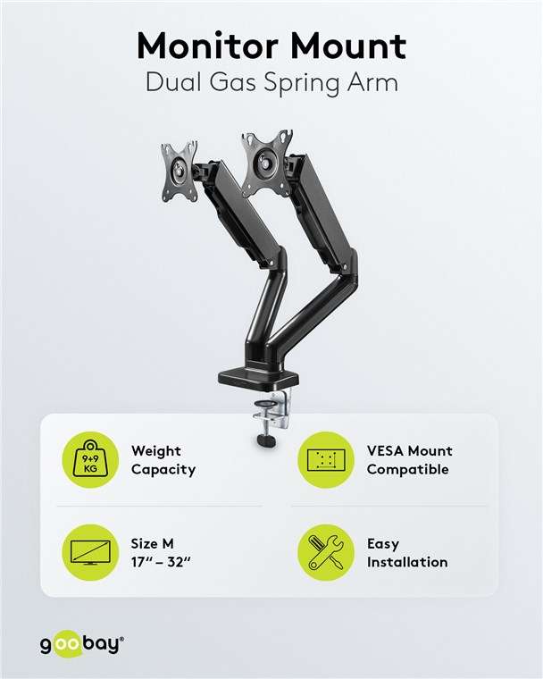 Goobay Double Monitor Mount with Gas Spring for monitors between 17" and 32"