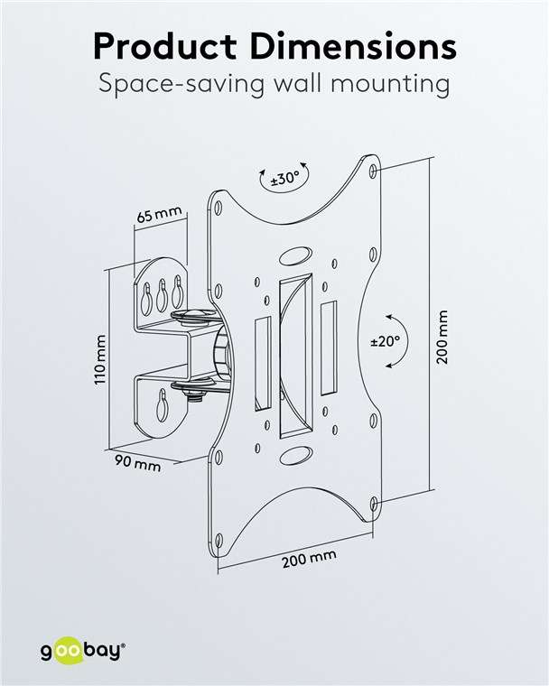 Goobay TV Wall Mount Basic FIXED (Size S) for TVs from 23" to 42", Tilt and Swivel