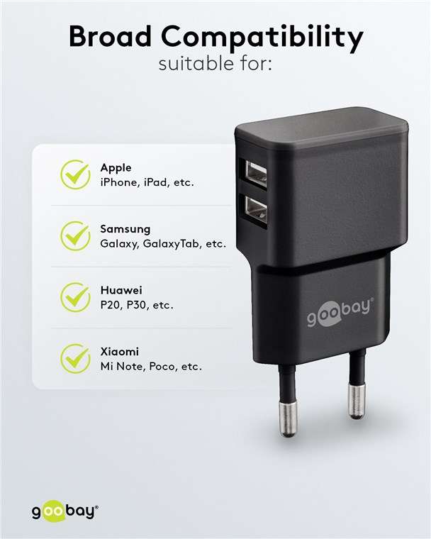 Goobay 12W Dual USB Charger - Black