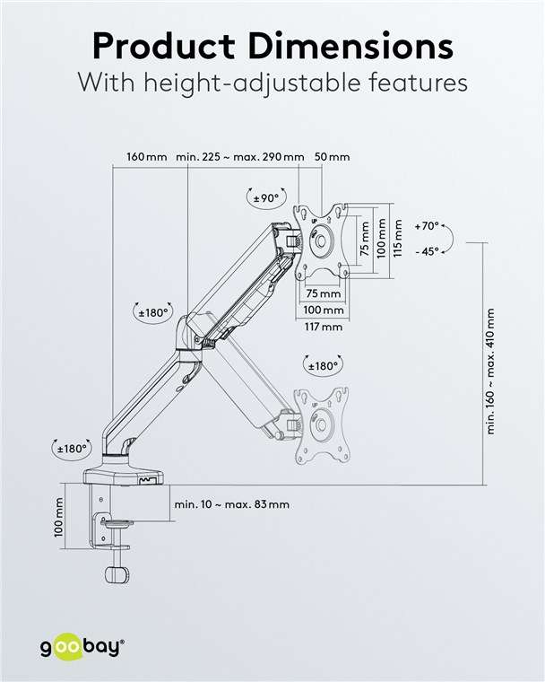 Goobay Monitor Mount with Gas Spring for monitors between 17" and 32"
